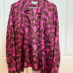 J.Crew Collection Silk Twill shirt in Sleepy Lion AJ436 FUCHSIA BROWN Sz 16